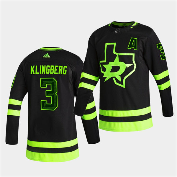 Men's Dallas Stars #3 John Klingberg adidas Blackout Alternate Jersey
