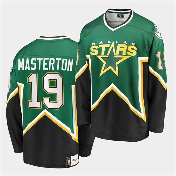 Men's Dallas Stars Retired Player #19 Bill Masterton Green Black Heritage Vintage Premier Jersey