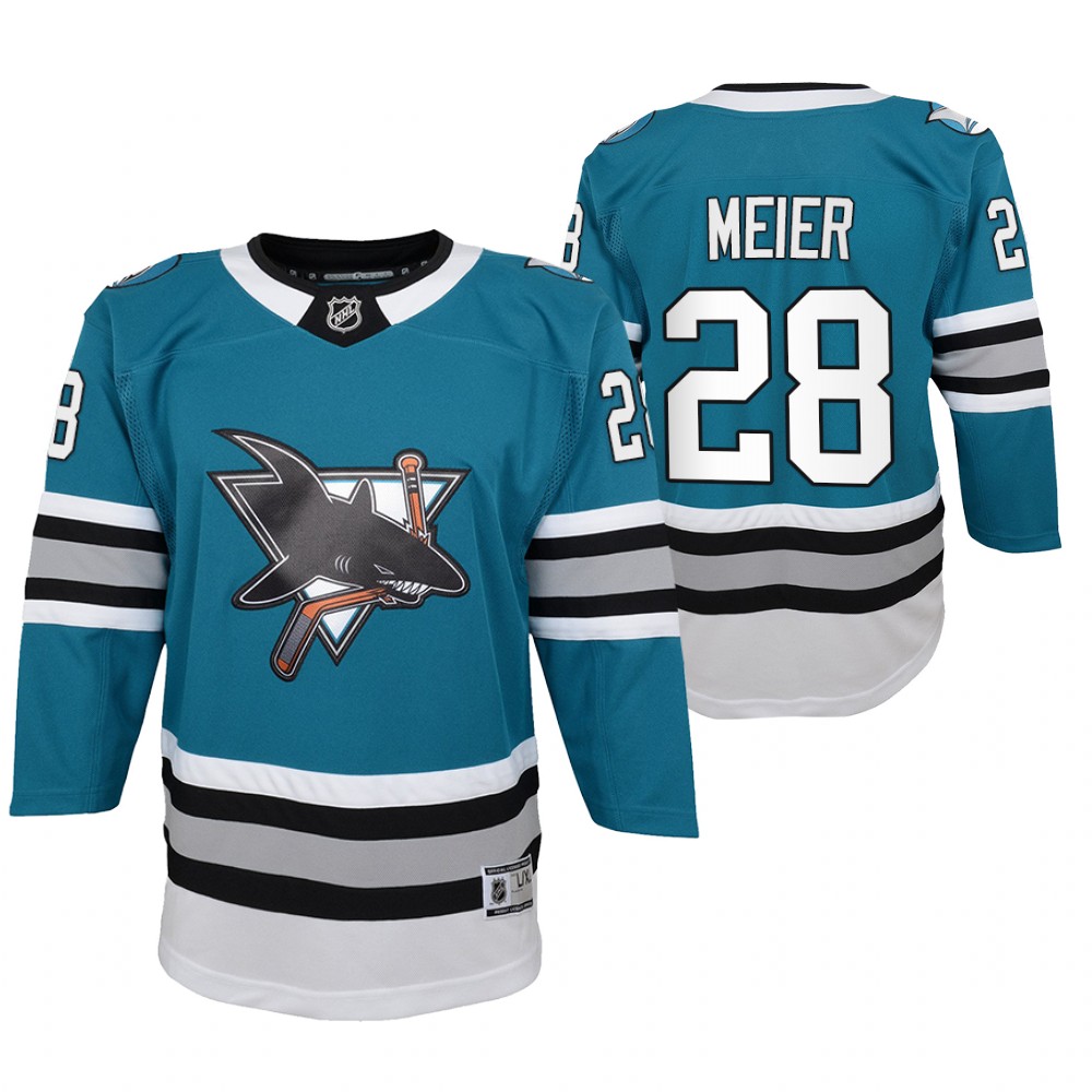 Youth San Jose Sharks #28 Timo Meier 2020-21 30th Anniversary Teal Throwback Premier Jersey
