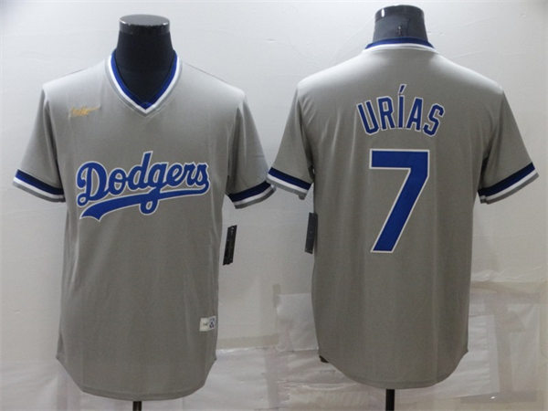 Mens Los Angeles Dodgers #7 Julio Urias Nike Grey Pullover Cooperstown Collection Jersey