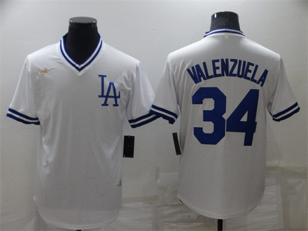 Mens Los Angeles Dodgers #34 Fernando Valenzuela Nike White Pullover Cooperstown Collection Jersey