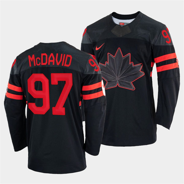 Mens Canada Hockey #97 Connor McDavid Nike Black Alternate 2022 Beijing Winter Olympic Jersey