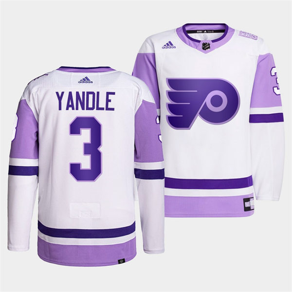 Mens Philadelphia Flyers #3 Keith Yandle 2021-22 White Purple Hockey Fights Cancer Primegreen Jersey