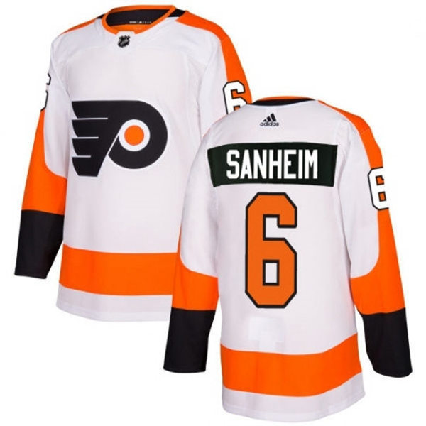 Mens Philadelphia Flyers #6 Travis Sanheim adidas White Away Jersey