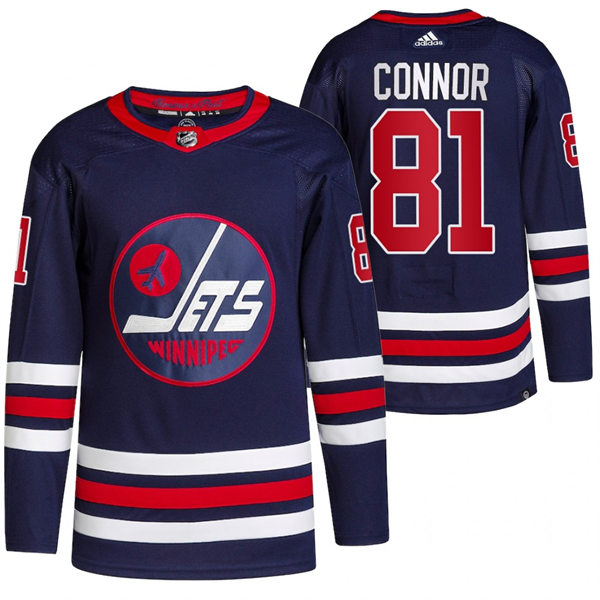 Mens Winnipeg Jets #81 Kyle Connor adidas 2019-20 Navy Heritage WHA Classic Jersey