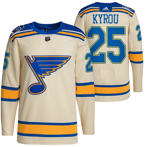 Mens St. Louis Blues #25 Jordan Kyrou adidas Cream 2022 Winter Classic Edition Jersey