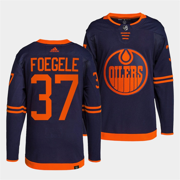 Men's Edmonton Oilers #37 Warren Foegele adidas Navy Alternate Jersey