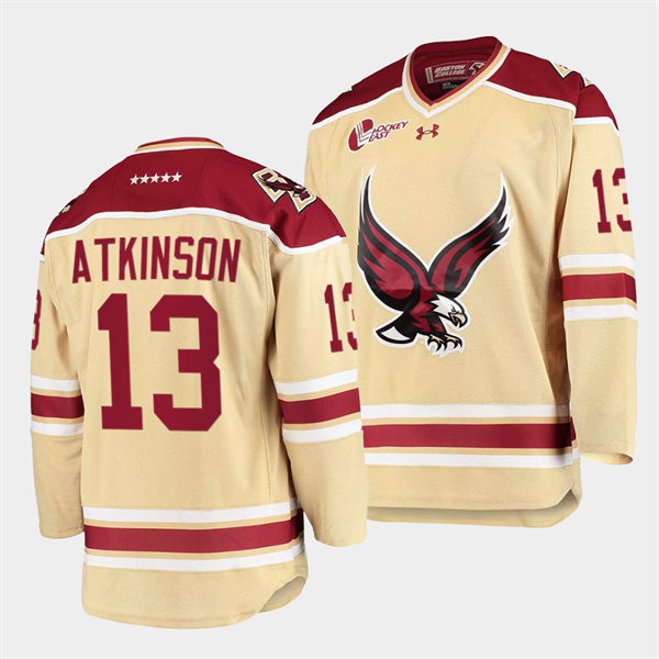 Men's Boston College Eagles #13 Cam Atkinson Beige College Hockey Jersey