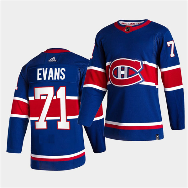 Mens Montreal Canadiens #71 Jake Evans Adidas Blue 2021 Season Reverse Retro Jersey