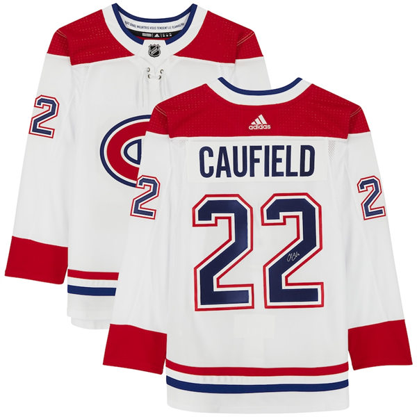 Men's Montreal Canadiens #22 Cole Caufield adidas White Away Jersey