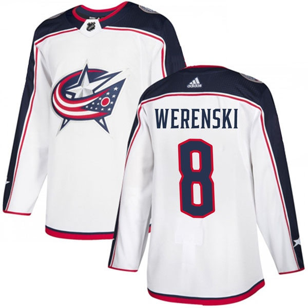 Mens Columbus Blue Jackets #8 Zach Werenski adidas White Away Jersey