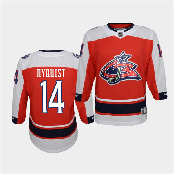 Youth Columbus Blue Jackets #14 Gustav Nyquist Adidas Red 2021 NHL Season Reverse Retro Jersey