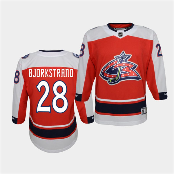 Youth Columbus Blue Jackets #28 Oliver Bjorkstrand Adidas Red 2021 NHL Season Reverse Retro Jersey