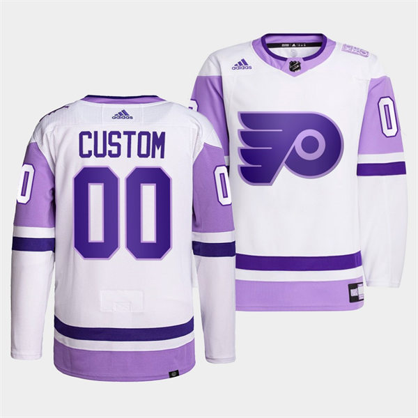 Men's Philadelphia Flyers Custom 2021-22 White Purple Hockey Fights Cancer Primegreen Jersey