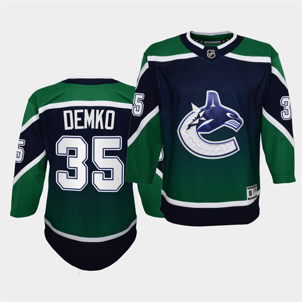 Youth Vancouver Canucks #35 Thatcher Demko adidas Blue 2021 Reverse Retro Jersey