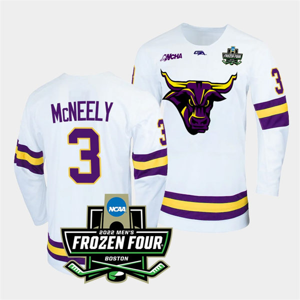 Mens Minnesota State Mavericks #3 Jack McNeely Gemini White 2022 Frozen Four Hockey Jersey