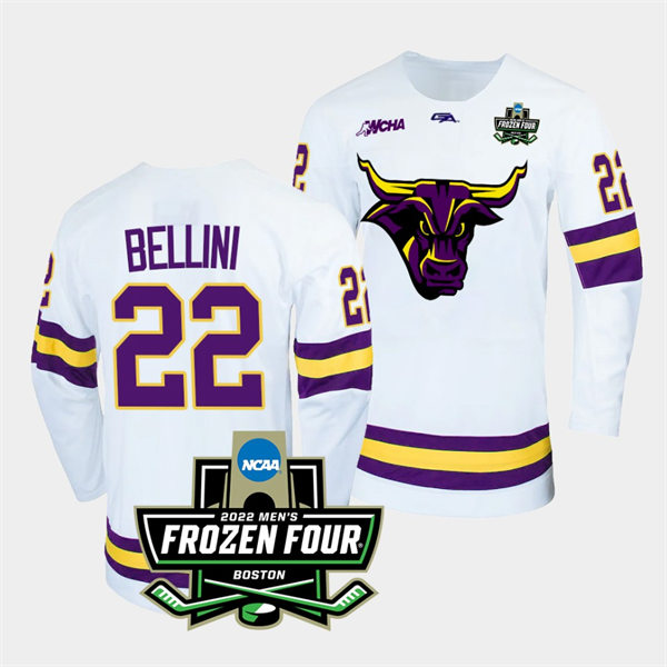 Mens Minnesota State Mavericks #22 Steven Bellini Gemini White 2022 Frozen Four Hockey Jersey