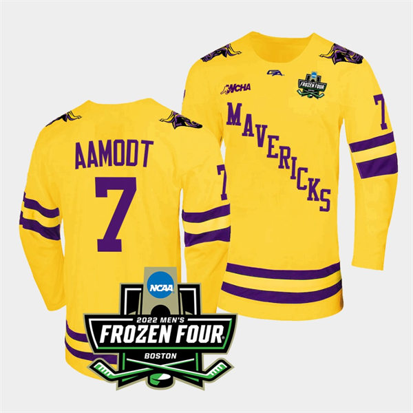 Mens Minnesota State Mavericks #7 Wyatt Aamodt Gemini Gold 2022 Frozen Four Hockey Jersey
