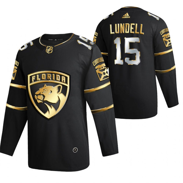Men's Florida Panthers #15 Anton Lundell 2021 Black Golden Edition Jersey