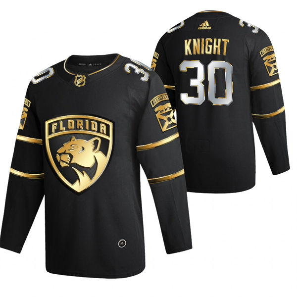 Men's Florida Panthers #30 Spencer Knight 2021 Black Golden Edition Jersey