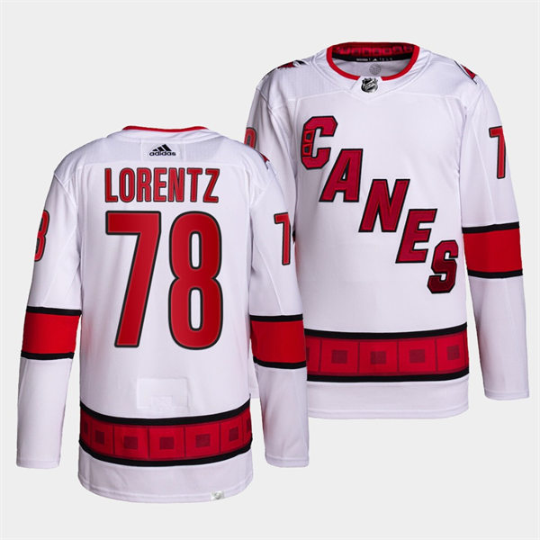 Men's Carolina Hurricanes #78 Steven Lorentz Adidas White Away Premier Player Jersey