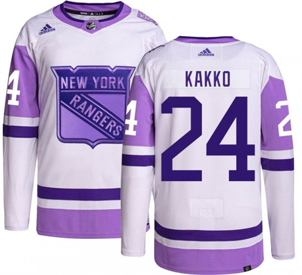 Mens New York Rangers #24 Kaapo Kakko 2021-22 White Purple Hockey Fights Cancer Primegreen Jersey