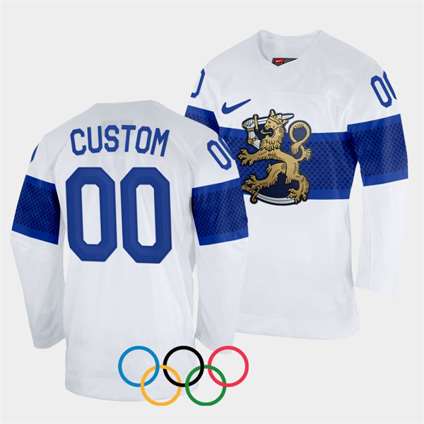 Mens Finland Team Hockey Custom Nike Home White 2022 Beijing Olympics Jersey
