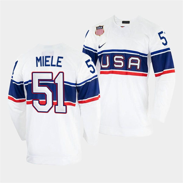 Men's USA Hockey #51 Andy Miele Nike White 2022 Beijing Winter Olympic Jersey