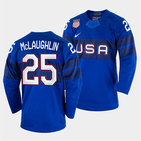 Men's USA Hockey #25 Marc McLaughlin 2022 Winter Olympics Royal Jersey