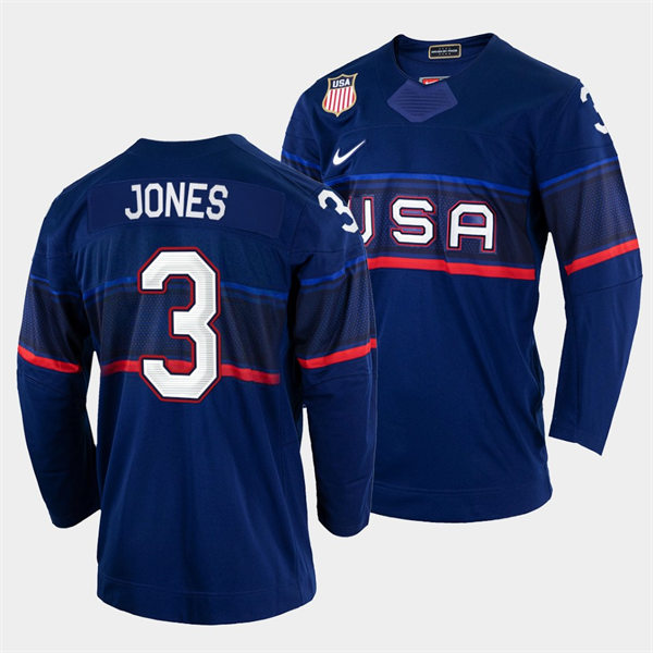 Men's USA Hockey #3 Seth Jones USA Hockey 2022 Beijing Winter Olympic Jersey Navy