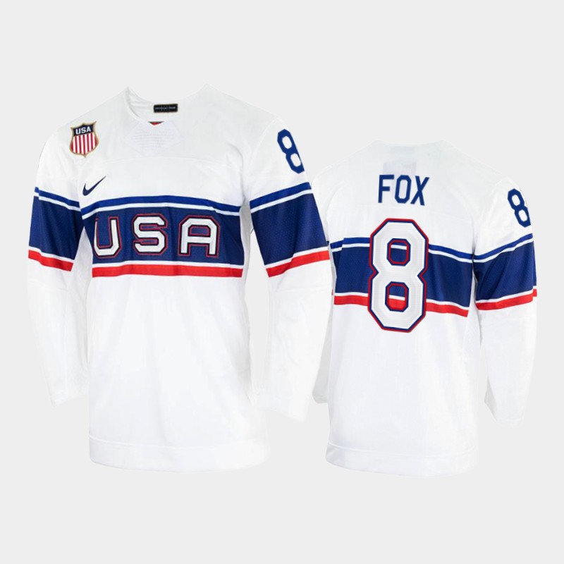 Men's USA Hockey #8 Adam Fox Nike White 2022 Beijing Winter Olympic Jersey
