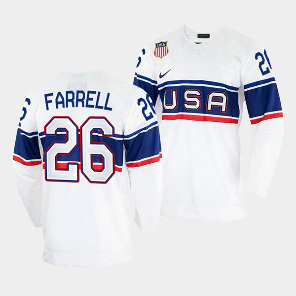 Men's USA Hockey #26 Sean Farrell Nike White 2022 Beijing Winter Olympic Jersey