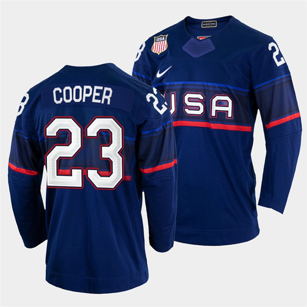 Men's USA Hockey #23 Brian Cooper 2022 Winter Olympics Blue Jersey