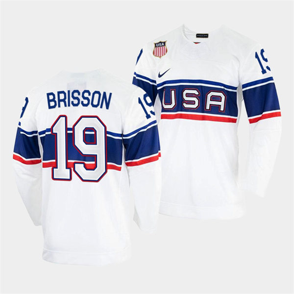 Men's USA Hockey #19 Brendan Brisson Nike White 2022 Beijing Winter Olympic Jersey
