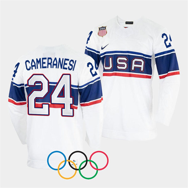 Men's USA Hockey #24 Dani Cameranesi Nike White 2022 Beijing Winter Olympic Jersey