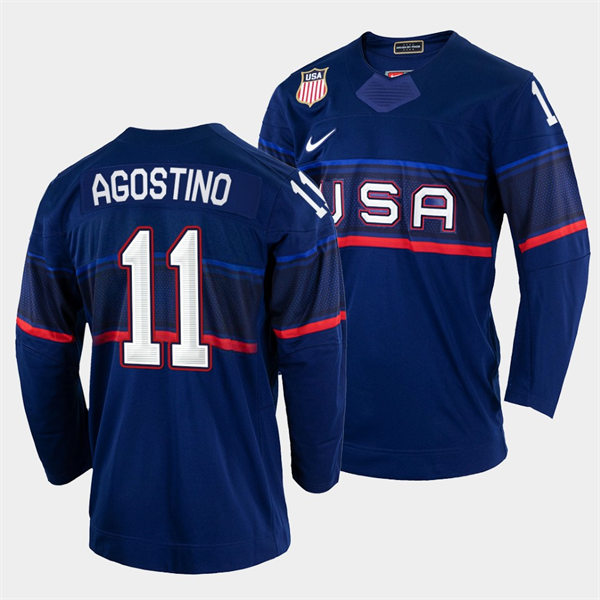 Men's USA Hockey #11 Kenny Agostino Nike Navy 2022 Winter Olympics Jersey