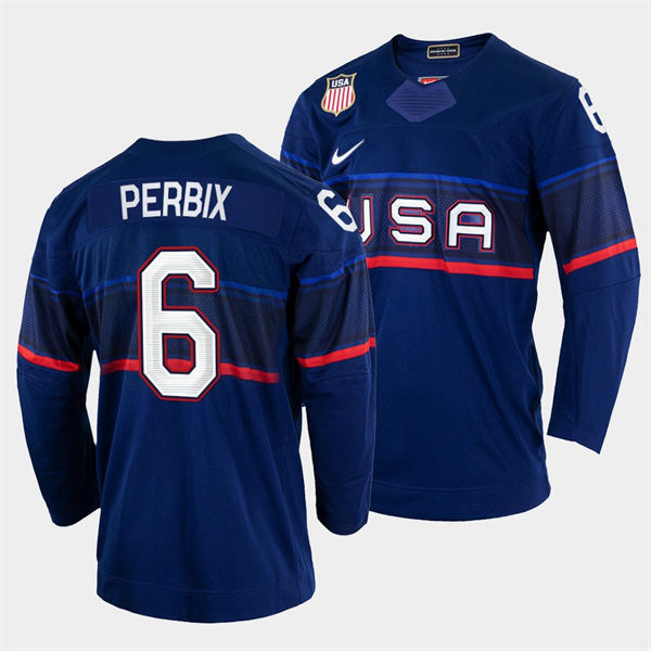 Men's USA Hockey #6 Nick Perbix Nike Navy 2022 Winter Olympics Jersey