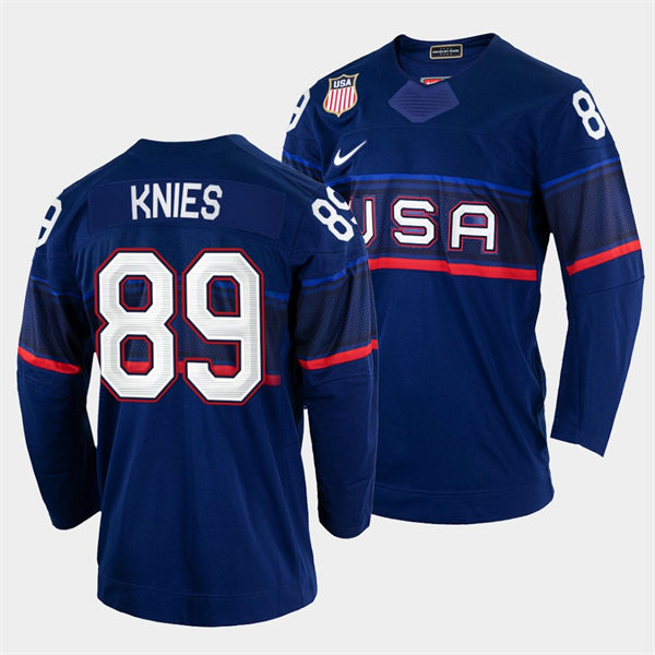 Men's USA Hockey #89 Matthew Knies Nike Navy 2022 Winter Olympics Jersey
