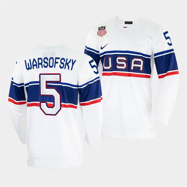 Men's USA Hockey #5 David Warsofsky Nike White 2022 Beijing Winter Olympic Jersey
