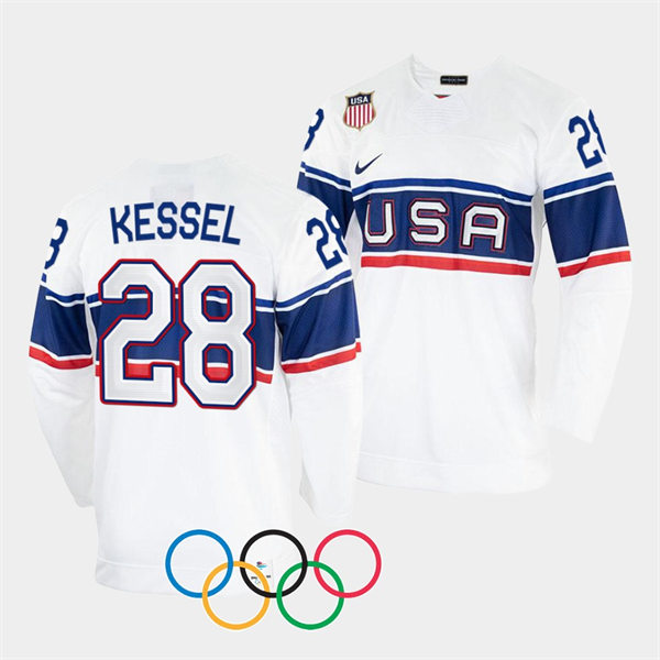 Men's USA Hockey #28 Amanda Kessel Nike White 2022 Beijing Winter Olympic Jersey