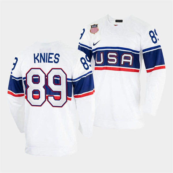Men's USA Hockey #89 Matthew Knies Nike White 2022 Beijing Winter Olympic Jersey