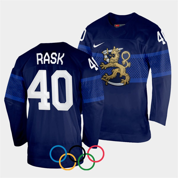 Mens Finland Team Hockey #40 Tuukka Rask Away Navy 2022 Beijing Olympics Jersey