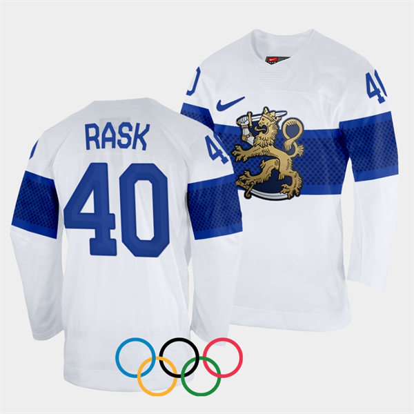 Mens Finland Team Hockey #40 Tuukka Rask Home White 2022 Beijing Olympics Jersey