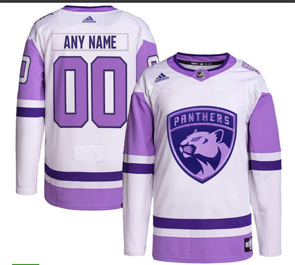 Men's Florida Panthers Custom adidas 2021-22 White Purple Hockey Fights Cancer Primegreen Jersey