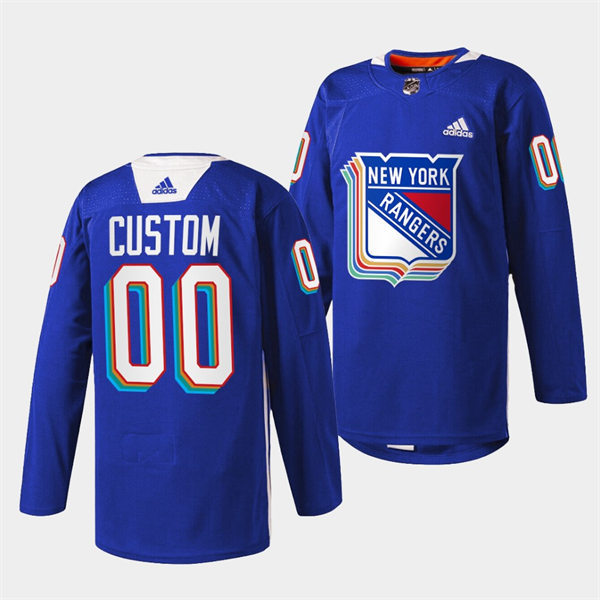 Mens New York Rangers Custom Nike Royal Pride Night Warmup Jersey