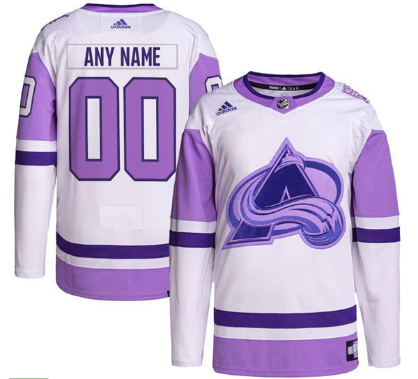 Men's Colorado Avalanche Custom adidas 2021-22 White Purple Hockey Fights Cancer Primegreen Jersey