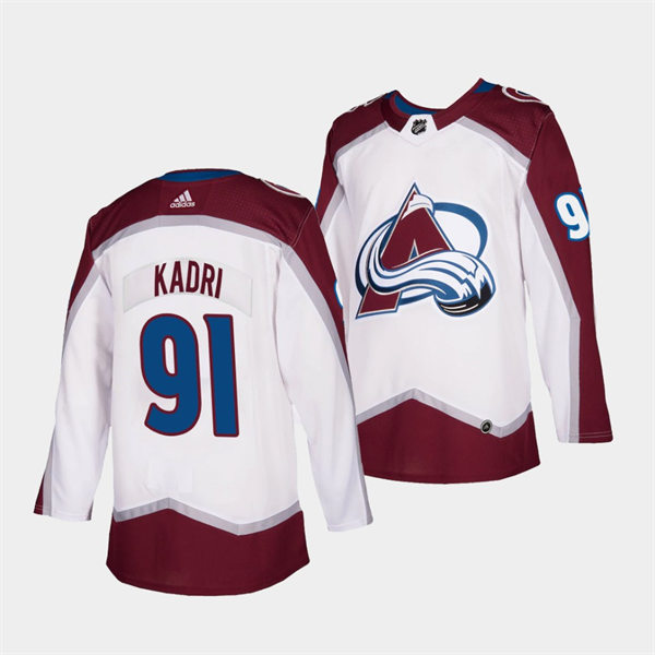 Men's Colorado Avalanche #91 Nazem Kadri 2022 White Away Premier Player Jersey