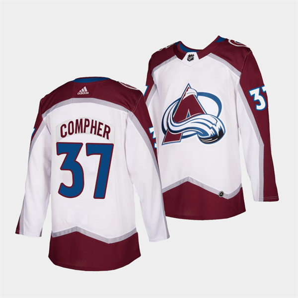 Men's Colorado Avalanche #37 J. T. Compher 2022 White Away Premier Player Jersey