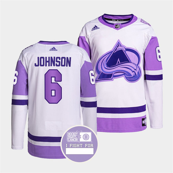 Men's Colorado Avalanche #6 Erik Johnson 2021-22 White Purple Hockey Fights Cancer Primegreen Jersey