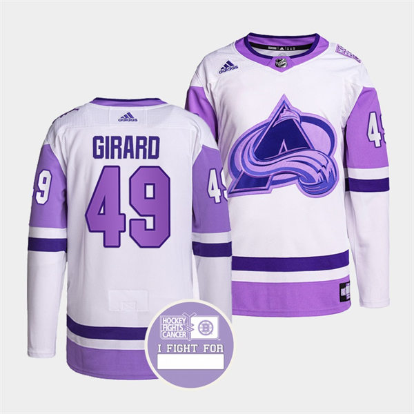 Men's Colorado Avalanche #49 Sam Girard 2021-22 White Purple Hockey Fights Cancer Primegreen Jersey